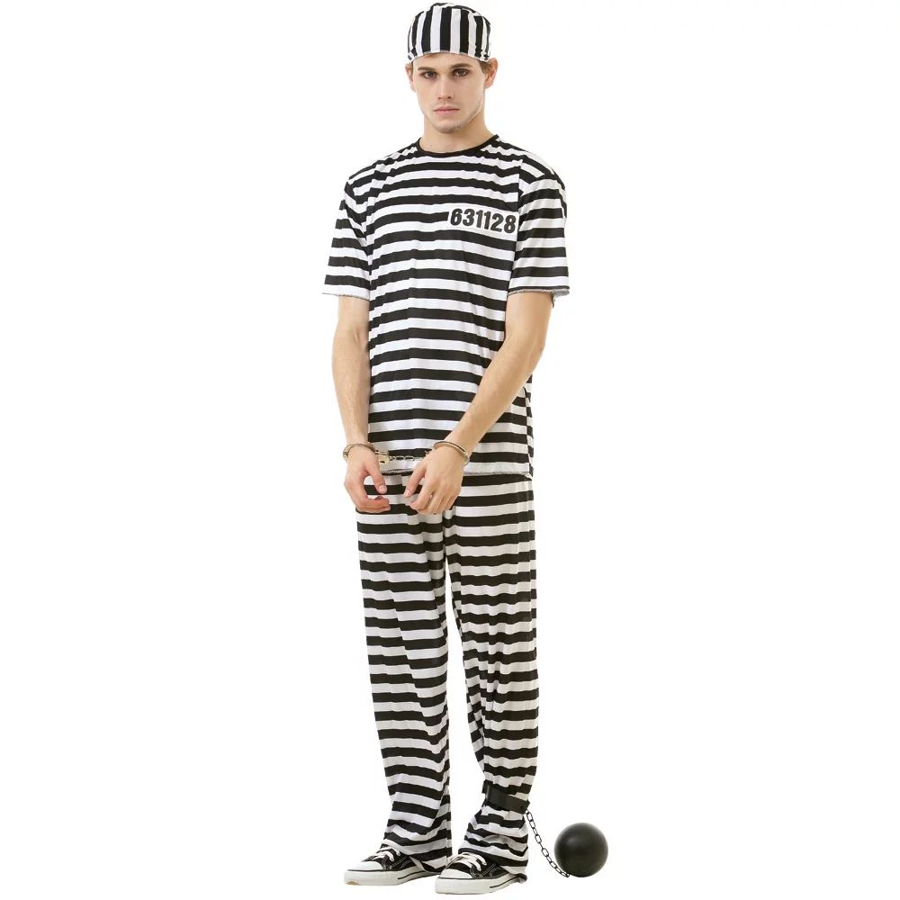 Hauntlook Classic Crook Men's Halloween Costume Jailbird Convict Striped Prisoner Jumpsuit | Walmart (US)