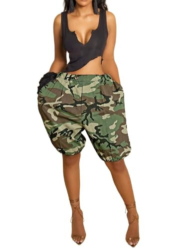 NPXWUU Womens Camo Cargo Shorts High Waisted Baggy Wide Leg Y2k Short Pants Plus Size Jorts | Amazon (US)