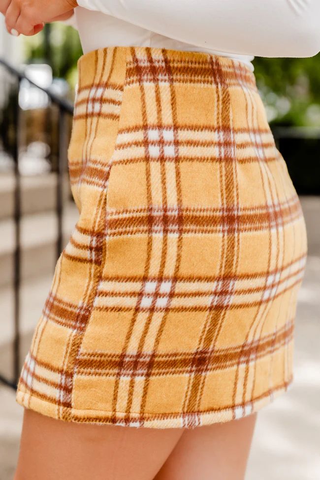 Be Here Forever Mustard Plaid Skirt | Pink Lily