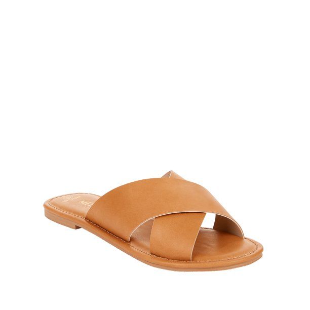 Melrose Ave Vegan Leather Crossband Flat Slide Sandal (Women's) | Walmart (US)