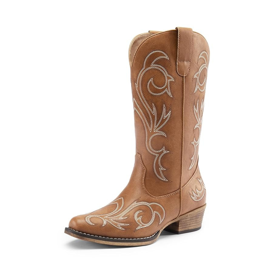 DREAM PAIRS Women's Cowboy Boots Mid Calf Cowgirl Boots Square Toe Chunky Heel Embroidery Stitche... | Amazon (US)