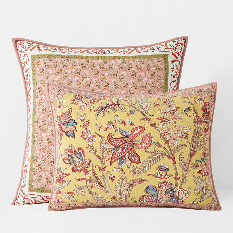 Kamalei Floral Reversible Quilted Sham - Multi Neutral, Euro | The Company Store