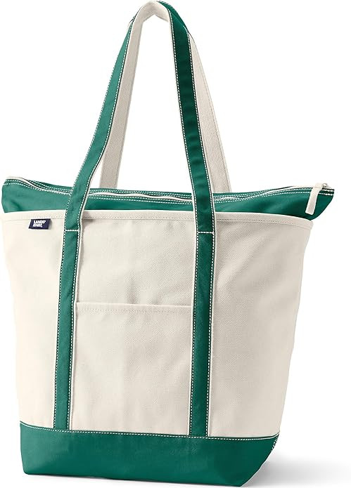 Lands' End Zip Top Long Handle Canvas Tote Bag | Amazon (US)