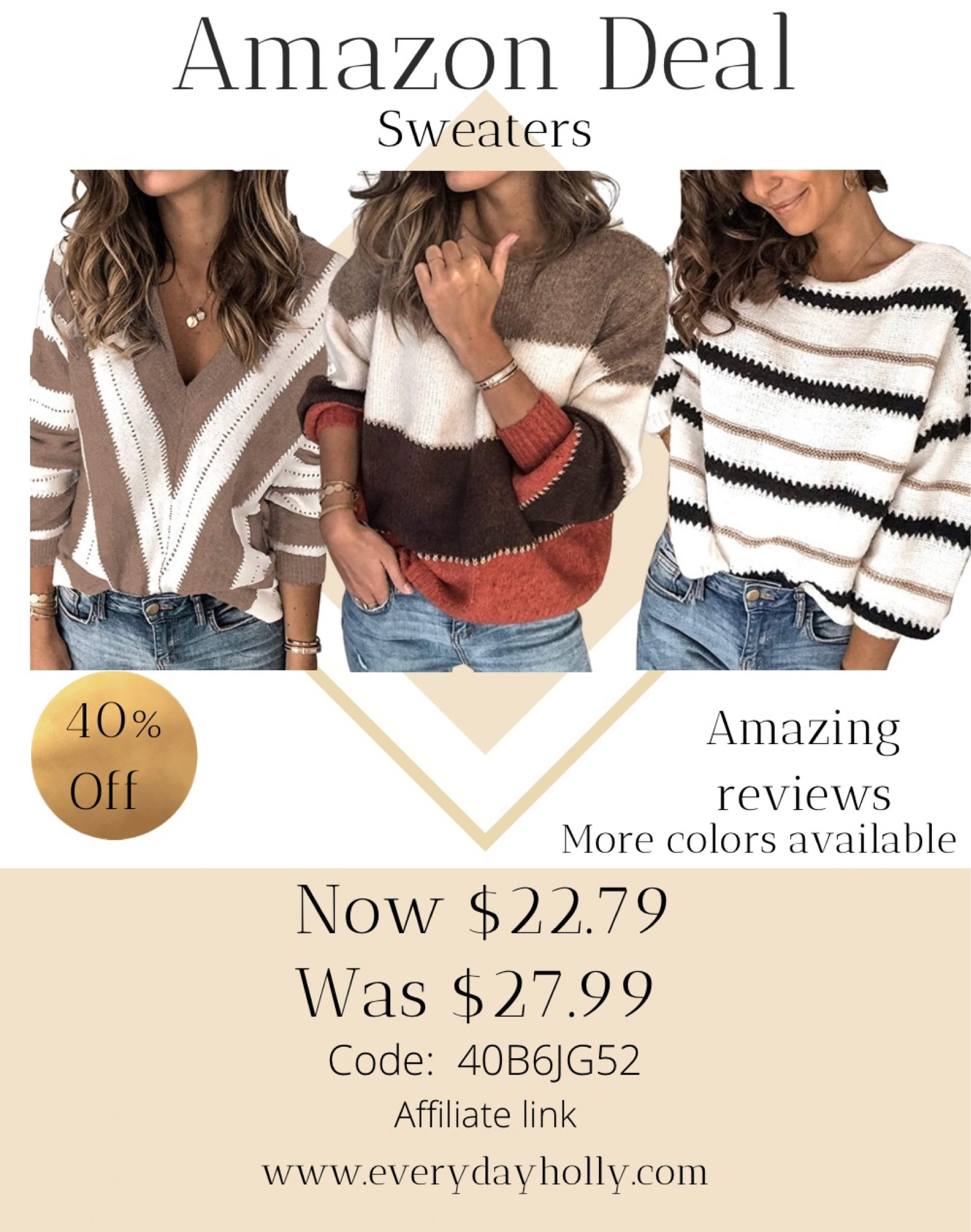 💥Flash Sale! Fall sweaters from Amazon. Amazing reviews. 40% off: code 40B6JG52
Striped sweater • color block sweater • fall style • fall workwear • teacher style 

#LTKunder50 #LTKstyletip #LTKsalealert