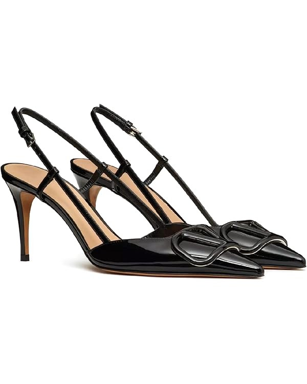 CarolieRossi Women Heeled Slingback Sandals Closed Pointed Toe Stiletto High Heels Slip-On Backle... | Amazon (US)