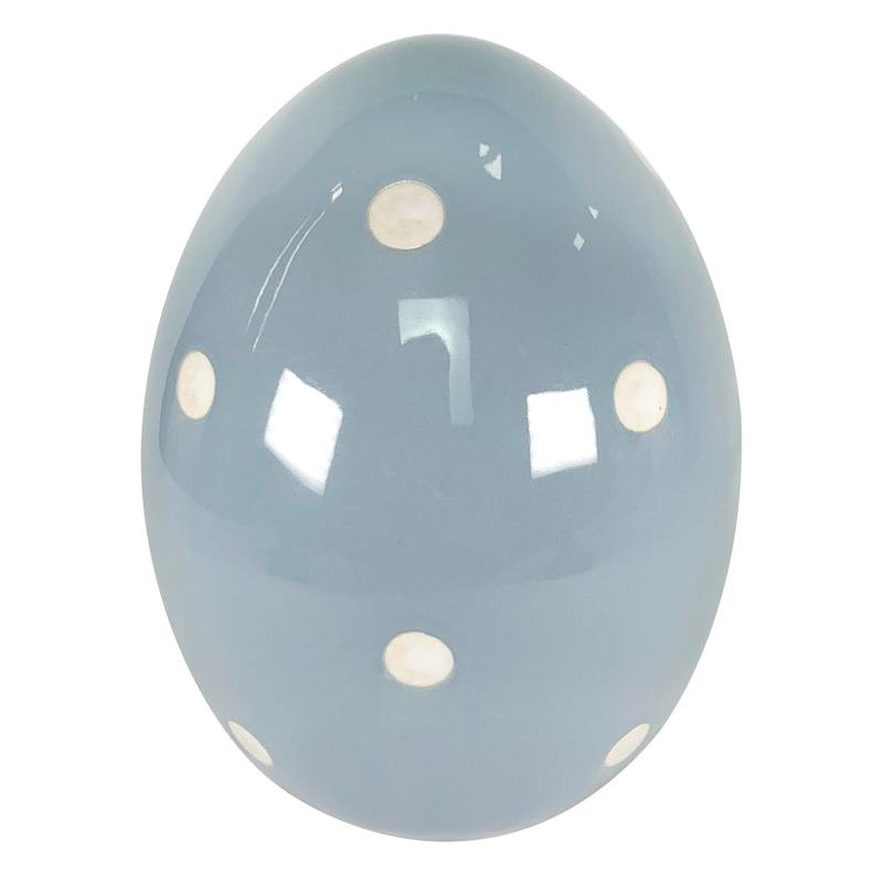 Homespun Easter Blue & White Polka Dot Ceramic Egg, 7" | At Home