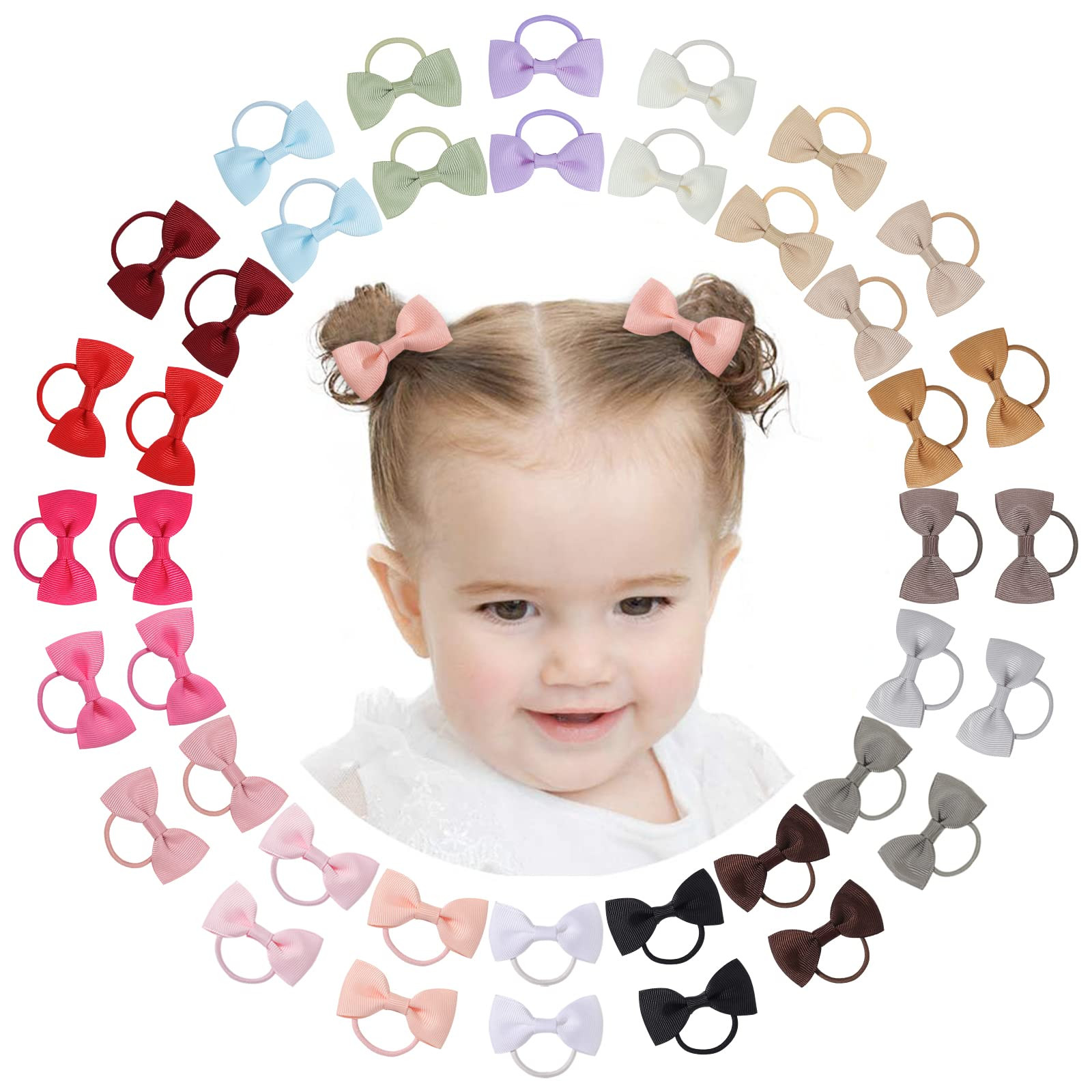 40PCS 2 Inches Baby Girls Hair Bows Ties Mini Boutique Elastic Hair Rubber Ribbon Hair Band Acces... | Amazon (US)