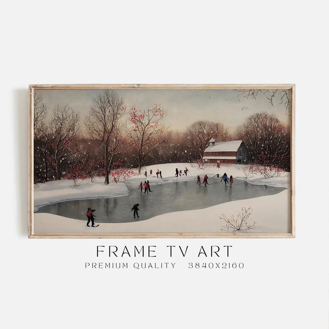 Winter Samsung Frame TV Art Ice Skating Landscape Scenic Winter Evening Digital Download TV Art S... | Etsy (US)