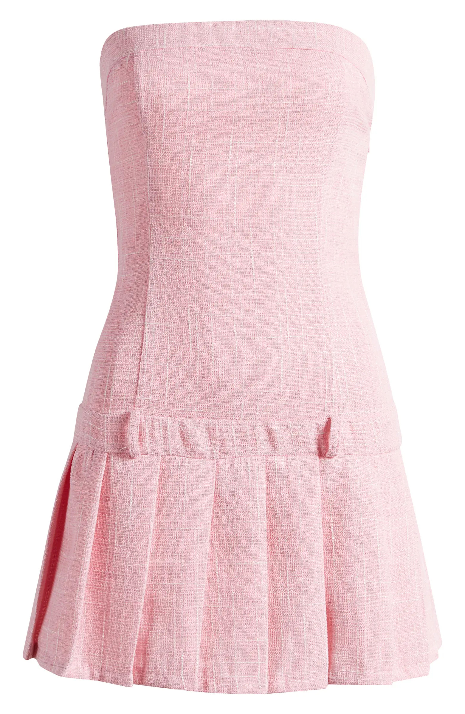 Strapless Pleated Tweed Minidress | Nordstrom