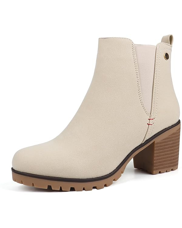 JABASIC Women Casual Ankle Booties Block Heel Slip On Chelsea Boots | Amazon (US)