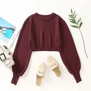 Cropped Sweater Wine Red - One Size | YesStyle Global