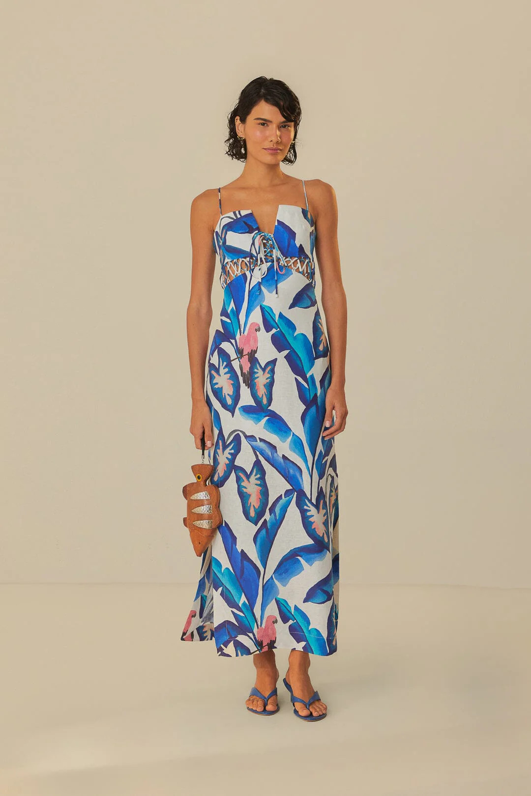 Off-White Blue Foliage Maxi Dress | FarmRio (US)