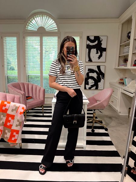 Dressed up a basic legging look with these black trousers.

HM // stripped tshirt 

#LTKstyletip #LTKFind #LTKworkwear
