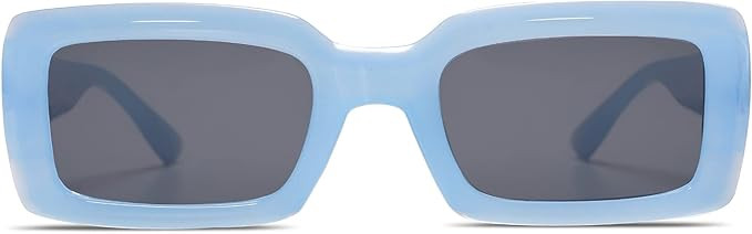 Allarallvr Trendy Rectangle Sunglasses for Women Men Vintage 90's Square Shades Thick Frame Nude ... | Amazon (US)