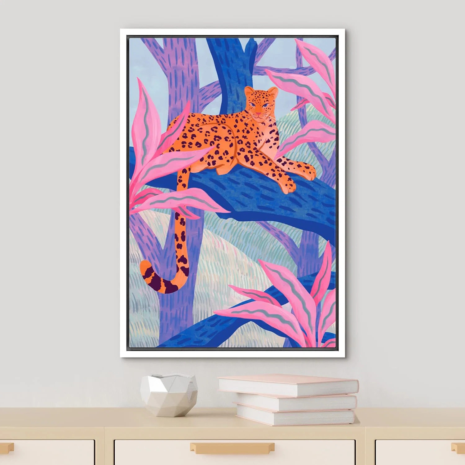 IDEA4WALL Bright Preppy Animals Cheetah Cat Neon Jungle Teen Girls Bright Animals Botanical Artwo... | Wayfair North America