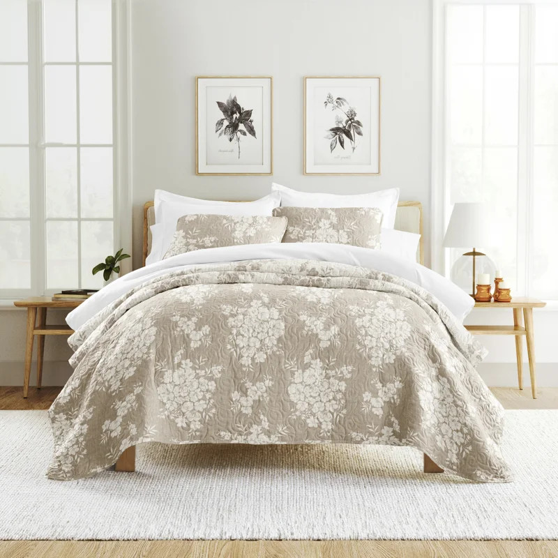 Quilt Set- Lightweight - All Season Quilted Coverlet - Distressed Bouquet | Wayfair North America