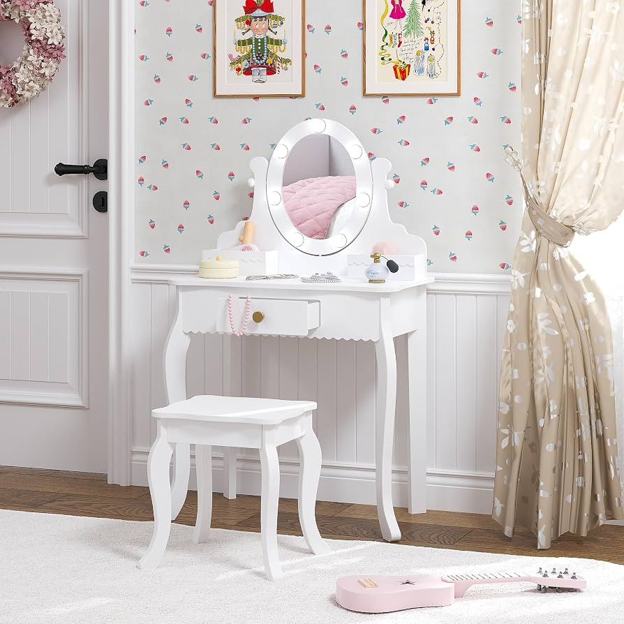 Spirich Kids Vanity, Girls Vanity Set with Mirror and Stool and Lights, Kids Vanity Table and Cha... | Amazon (US)