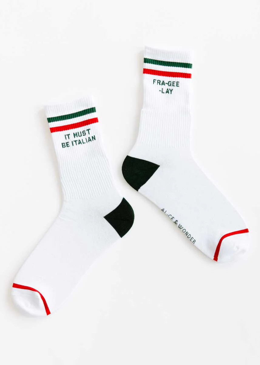 Fra-Gee-Lay Long Crew Socks - White | Alice & Wonder