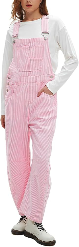 Kedera Women's Striped Bib Overall Barrel Casual Baggy Overall Pants Jumpsuits Adjustable Wide Le... | Amazon (US)