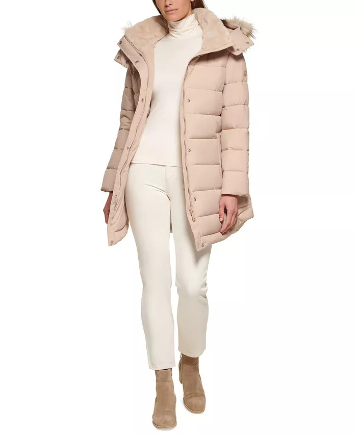 Women's Faux-Fur-Trim Hooded Puffer Coat, Created for Macy's | Macys (US)
