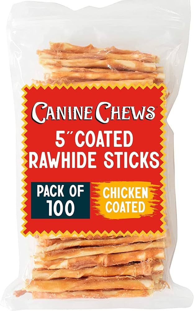 Canine Chews 5" Chicken Slurry Sticks - Pack of 100 Chicken Wrapped Rawhide Dog Treats - 100% Rea... | Amazon (US)