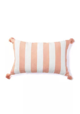 C&F Cabana Striped Tassel Pillow, Peach, 14 x 22 | Belk