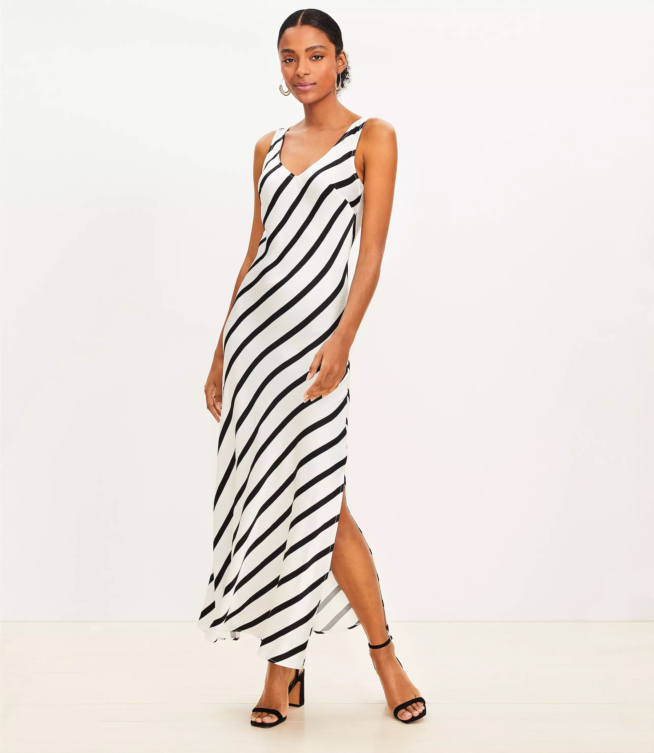 Striped Bias Midi Slip Dress | LOFT