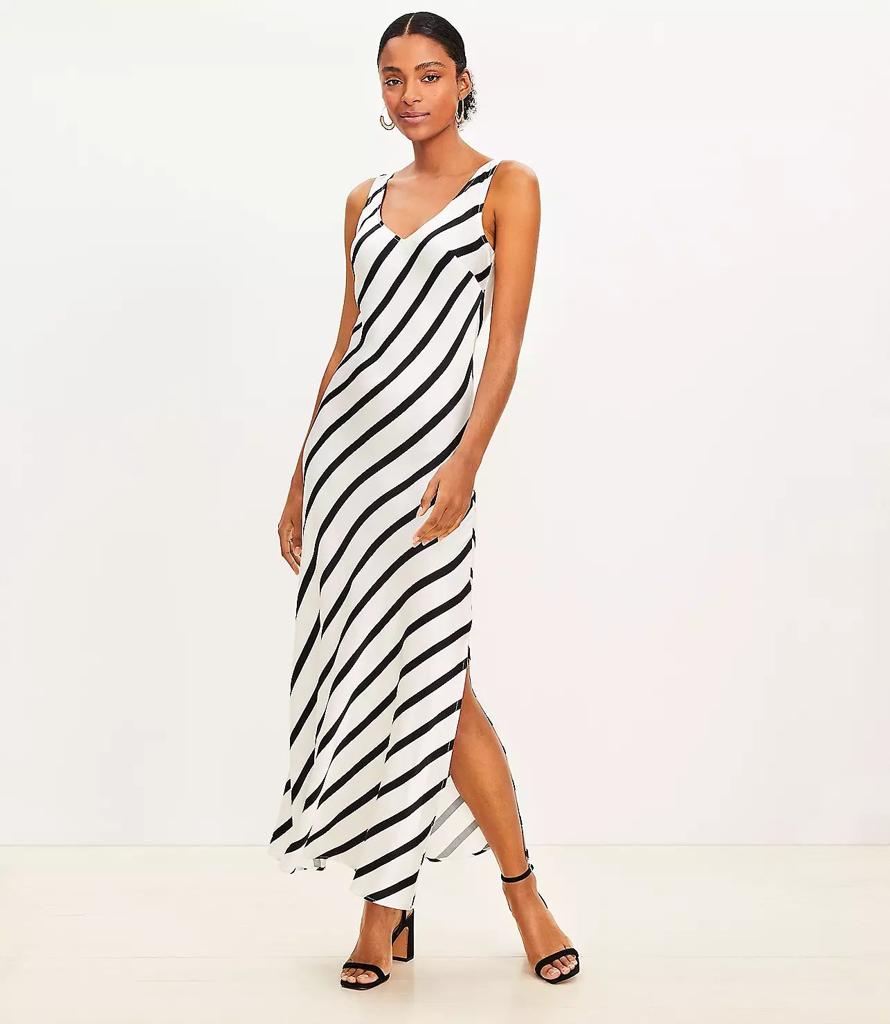 Striped Bias Midi Slip Dress | LOFT