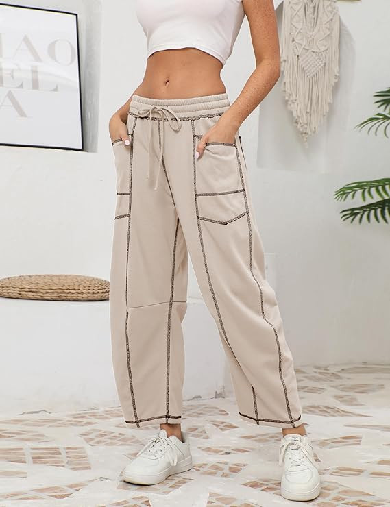 Athlisan Womens Baggy Barrel Pants Wide Leg Lounge Drawstring Sweatpants with Pockets | Amazon (US)