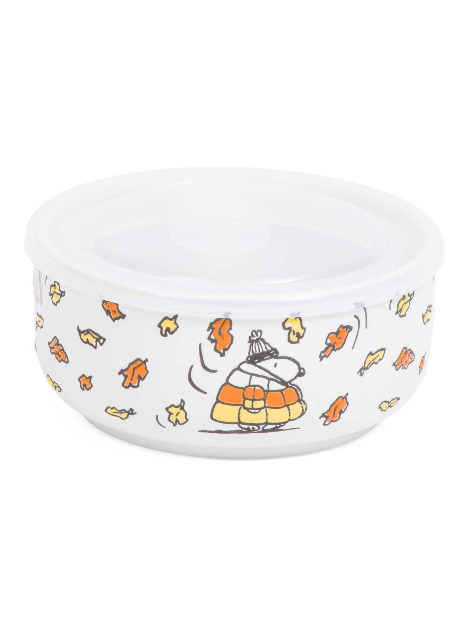 Small Snoopy Candy Corn Puffer Coat Covered Bowl | TJ Maxx