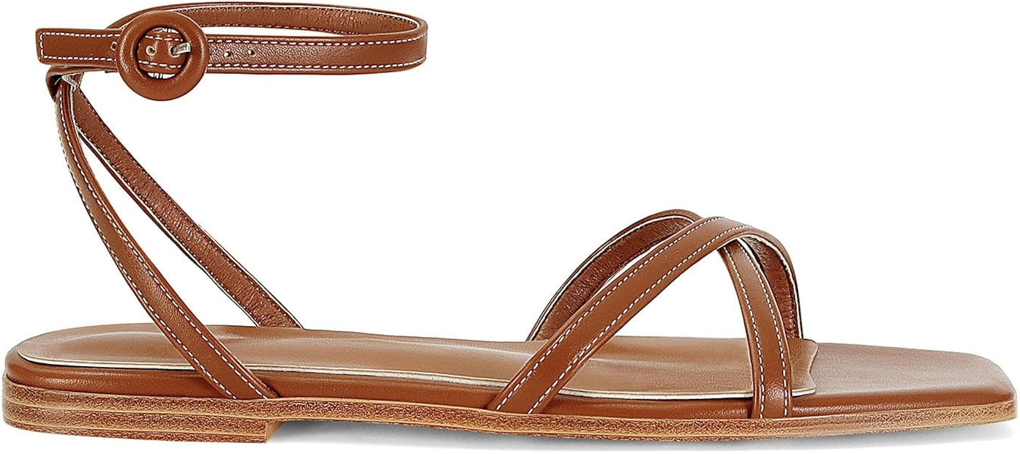 Flat Sandals for Women Buckle Strap Gladiator Square Open Toe Comfortable Beach Summer Sandals | Amazon (US)