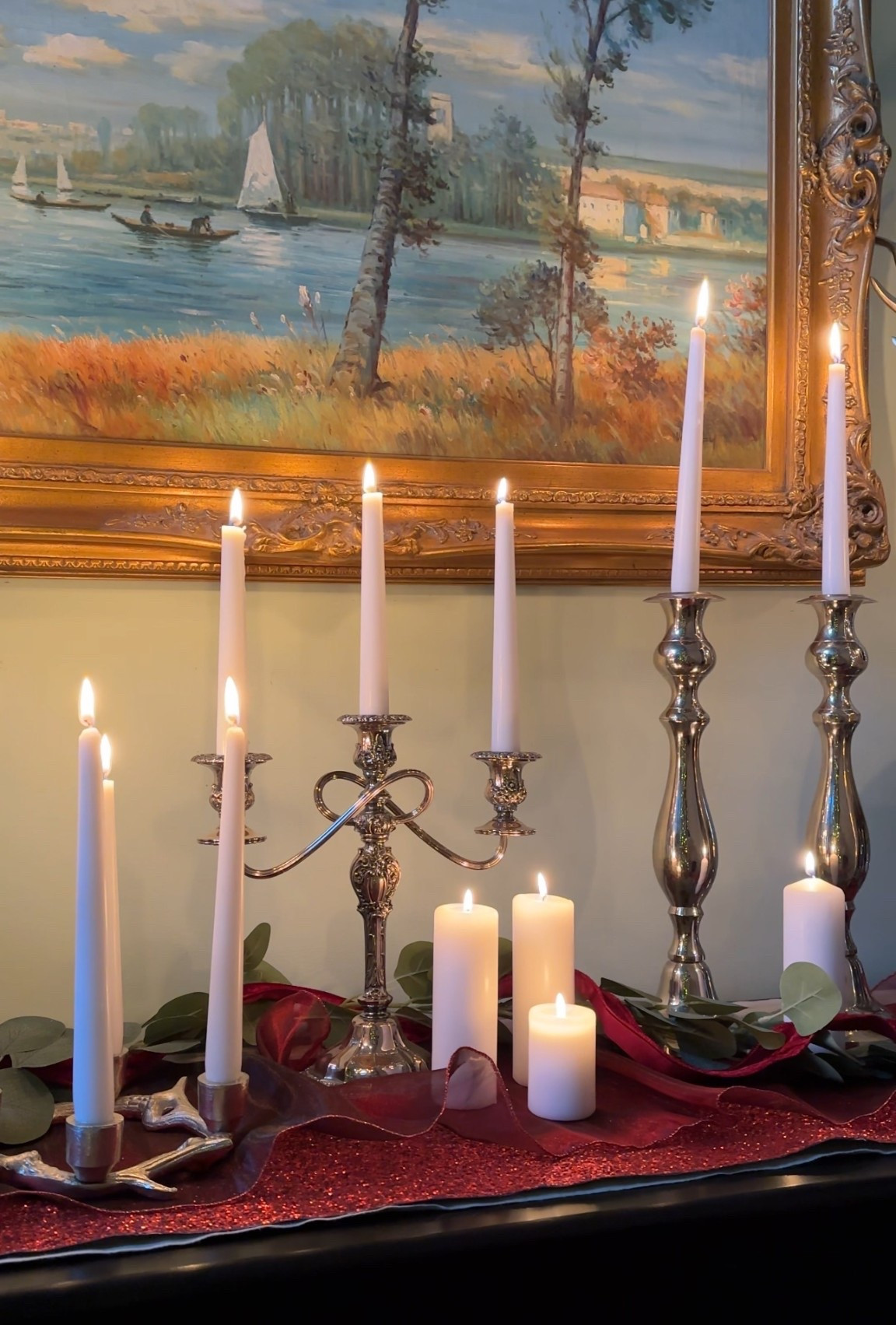 Silver candelabras that bring traditional old world charm to any space. Paired with complementary accent pieces, they create a look that feels layered, luminous, and timeless. ✨🕯️ 

#SilverCandelabra #OldWorldCharm #TimelessInteriors #StatementDecor #MoodyLighting #HomeDecor #DesignDetails #callsigndesign