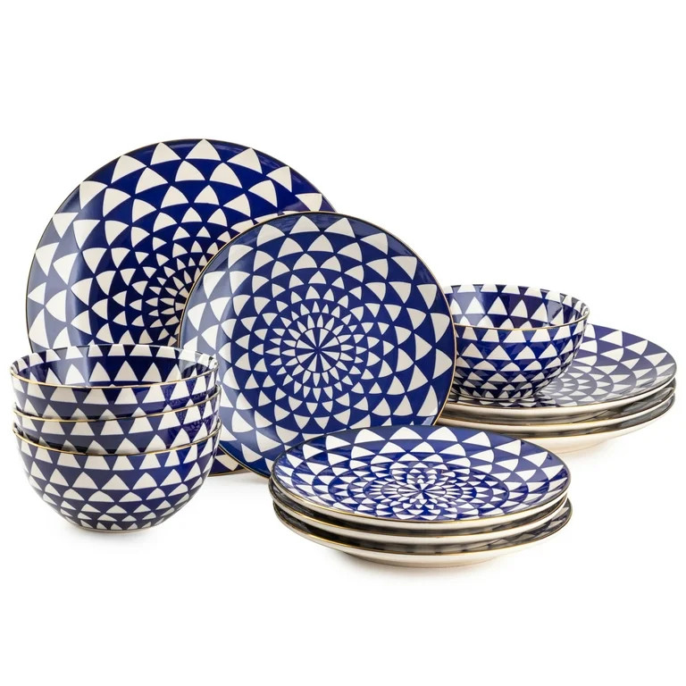Thyme & Table Blue Medallion 12 Piece Dinnerware Set | Walmart (US)
