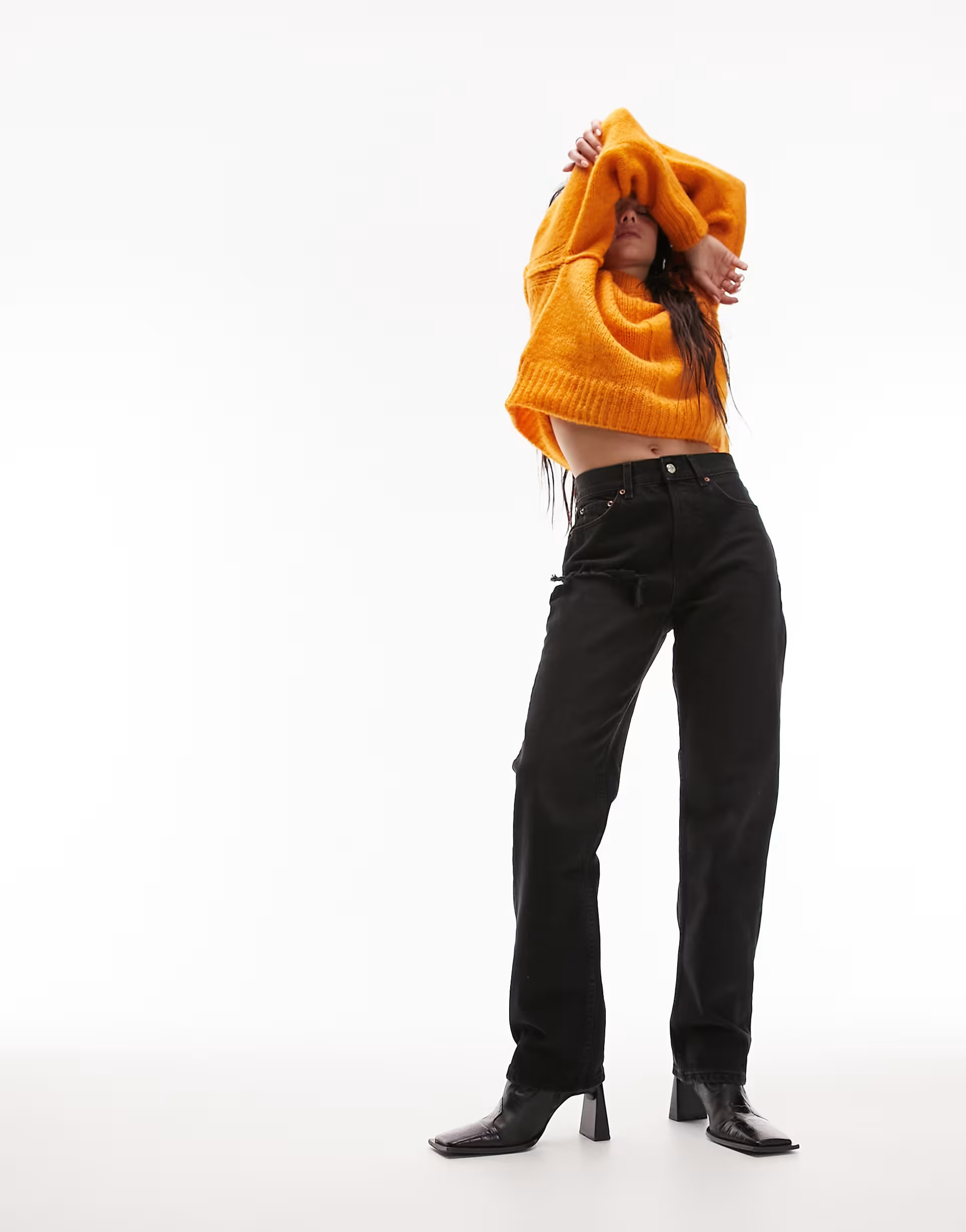 Topshop Dad jeans with pocket bag rip in washed black | ASOS (Global)