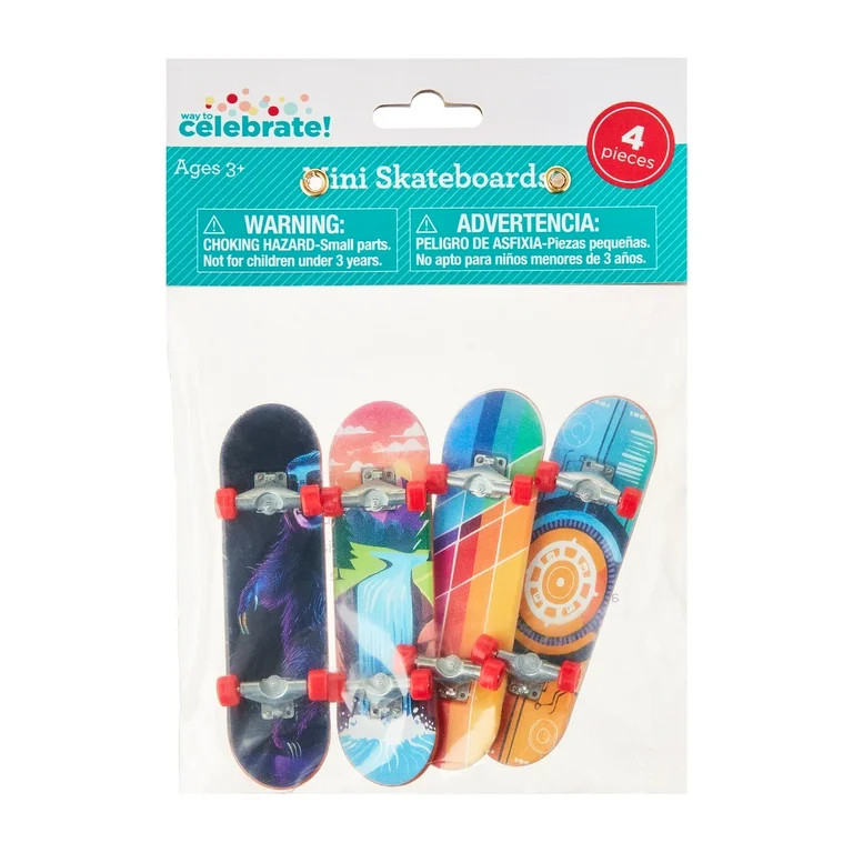 Multicolor Mini Skateboard Party Favors, 4 Pieeces, by Way To Celebrate | Walmart (US)