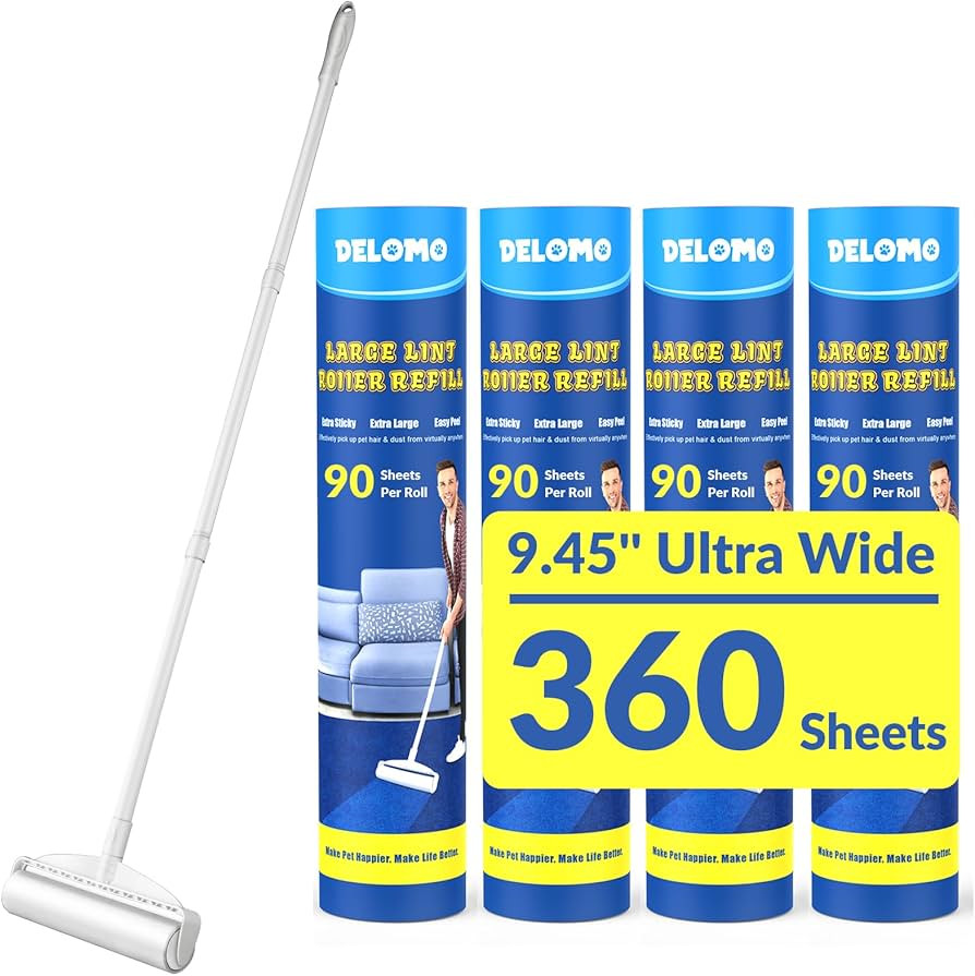 Large Lint Rollers for Carpet, Sticky Rollers for Floor DELOMO 9.45 in with 3 Extendable Handle,L... | Amazon (US)