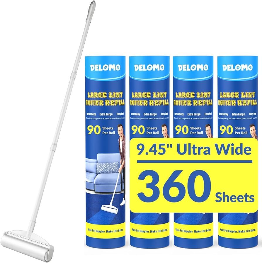 Large Lint Rollers for Carpet, Sticky Rollers for Floor DELOMO 9.45 in with 3 Extendable Handle,L... | Amazon (US)