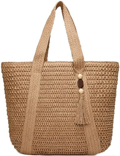 Straw Beach Bags for Women Woven Beach Tote Bag Casual Boho Large Shoulder Handbags Purse for Vac... | Amazon (US)