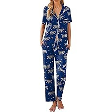 Ekouaer Women Pajamas Set Button Down Sleepwear Short Sleeve Nightwear with Long Pants Soft Pjs S... | Amazon (US)