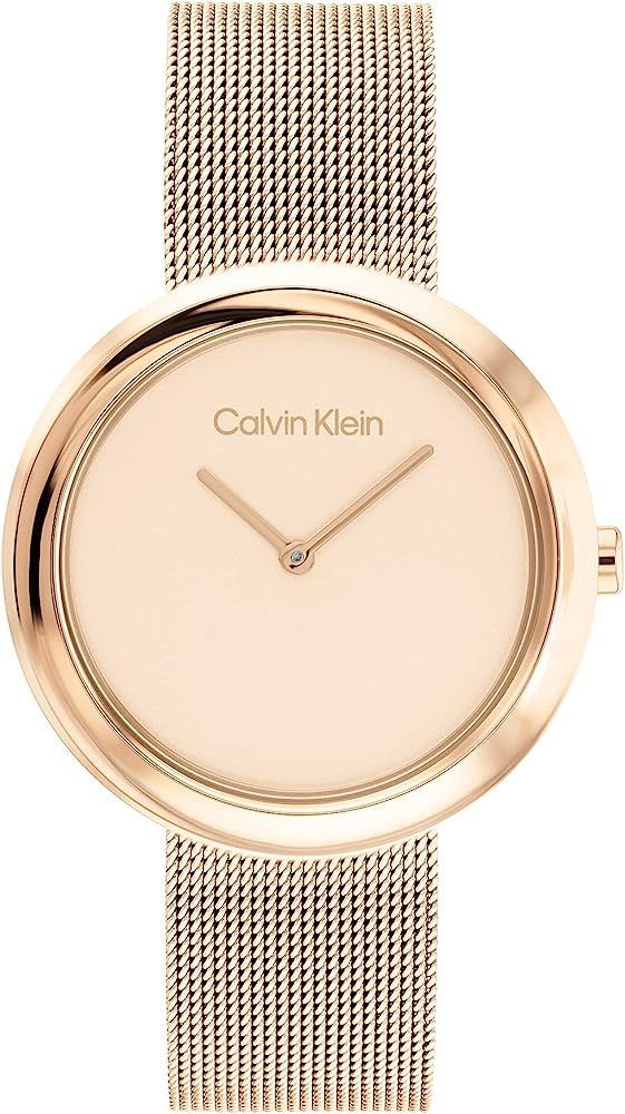 Calvin Klein Women's Quartz Ionic Plated Carnation Gold and Mesh Bracelet Watch, Color: Carnation... | Amazon (US)