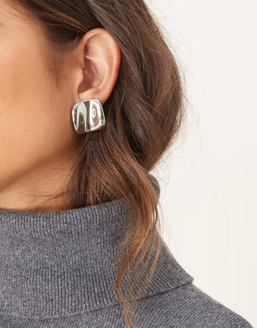 ASOS DESIGN stud earrings with abstract design in silver tone | ASOS (Global)