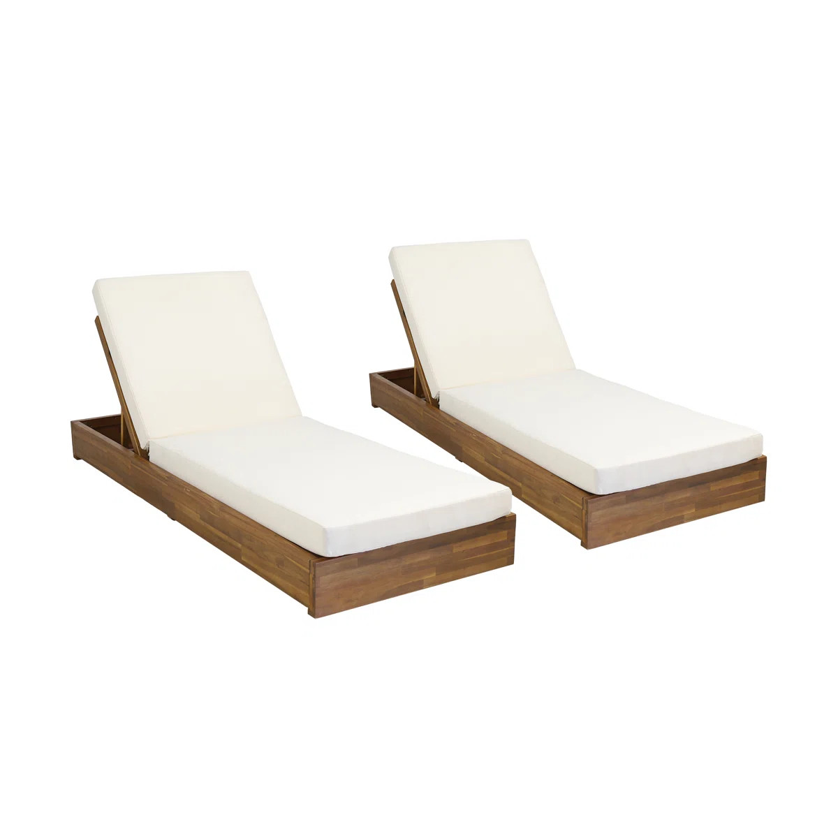 Leite Outdoor Acacia Wood Chaise Lounge Set , Cushion Included (Set of 2) | Wayfair North America