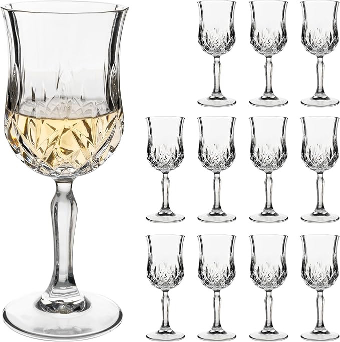 Wine Glasses Set of 12, 7.5Oz Crystal Clear Cordial Glasses with Stem, Vintage Embossed Cordial G... | Amazon (US)
