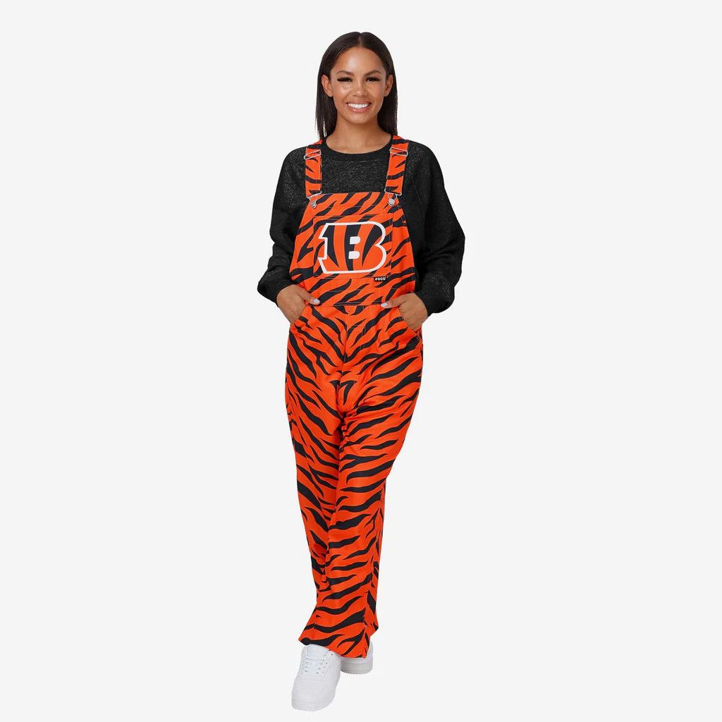 Cincinnati Bengals Womens Tiger Stripe Thematic Bib Overalls | FOCO inc