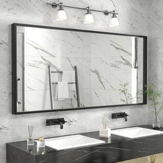 60 in. W x 30 in. H Rectangular Aluminum Alloy Framed and Tempered Glass Wall Bathroom Vanity Mirror in Matte Black | The Home Depot