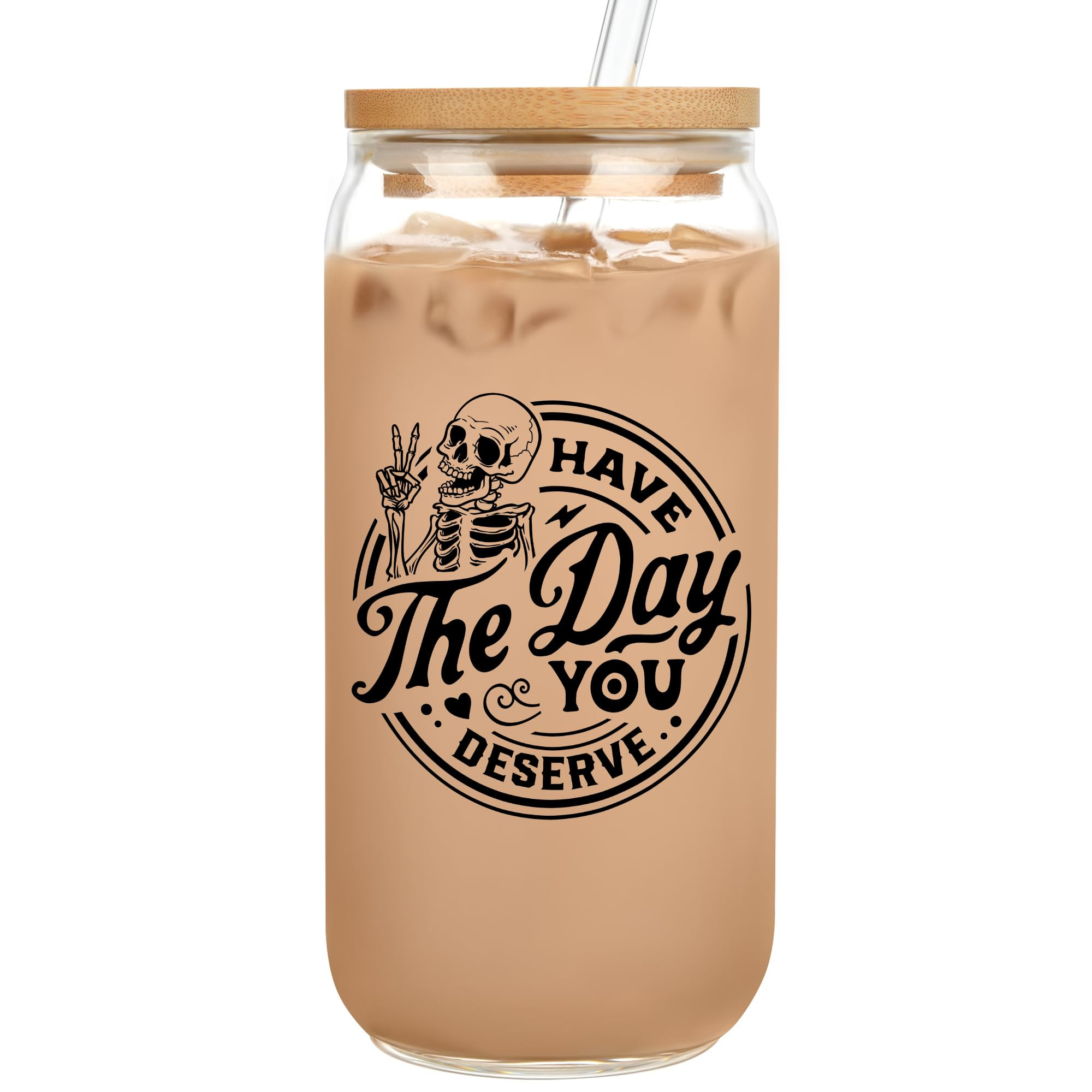 Funny Skeleton Glass Cups with Lids and Straws, Novelty Cute Skull Coffee Mug Tumbler Cup, Gothic... | Amazon (US)
