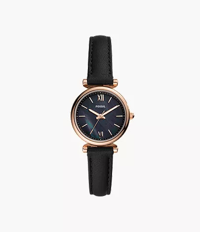 Carlie Mini Three-Hand Black Leather Watch | Fossil (US)