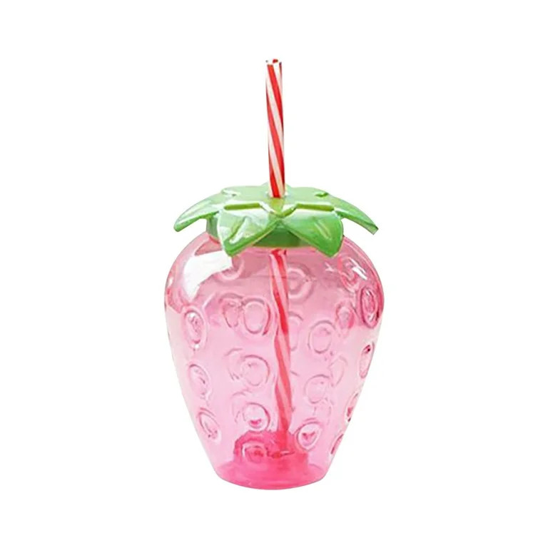 Strawberry Cup Cute Transparent Straw Cup Portable Water Cup With Straw Strawberry Pendant Food G... | Walmart (US)