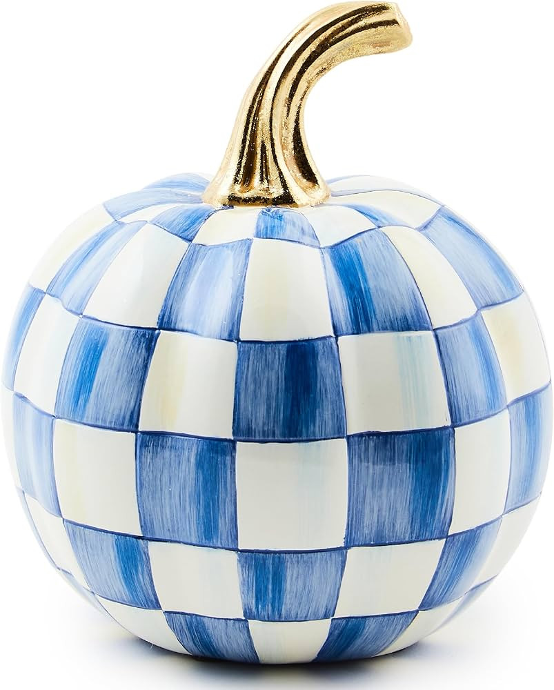 MACKENZIE-CHILDS Mini Pumpkin, Resin Halloween Home Decor, Blue-and-White Royal Check | Amazon (US)