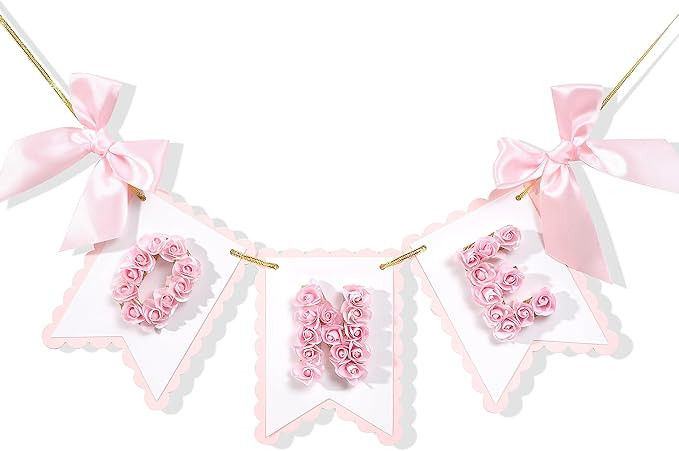 Flower 1st Birthday High Chair Banner - Pink and Gold Princess First Birthday Decoration, Rose Hi... | Amazon (US)